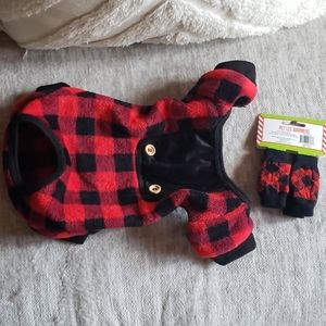 Sold.......Pet plaid fleece onesie and leg warmers